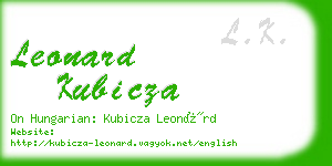 leonard kubicza business card